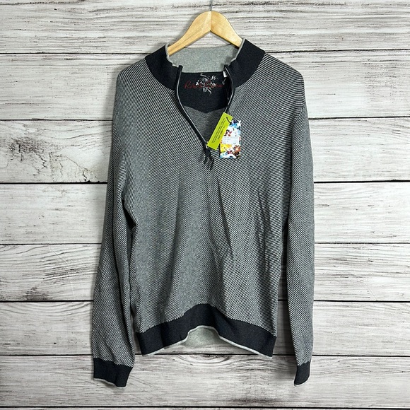 NWT Robert Graham Calabria Quarter Zip Pullover Sweater Cotton Cashmere Blend M
